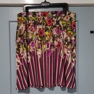 Cato Floral and Striped A-Line Skirt - Purple and Green